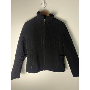 Gallery Quilted Jacket Wm M Black Full Zip Mock Neck Lightweight Coat Minimal